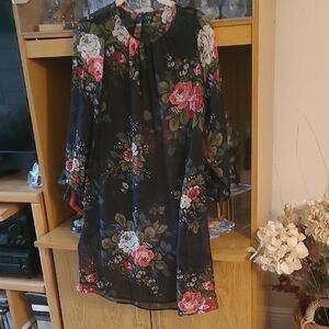 Floral Black Dress with Pink and White Roses